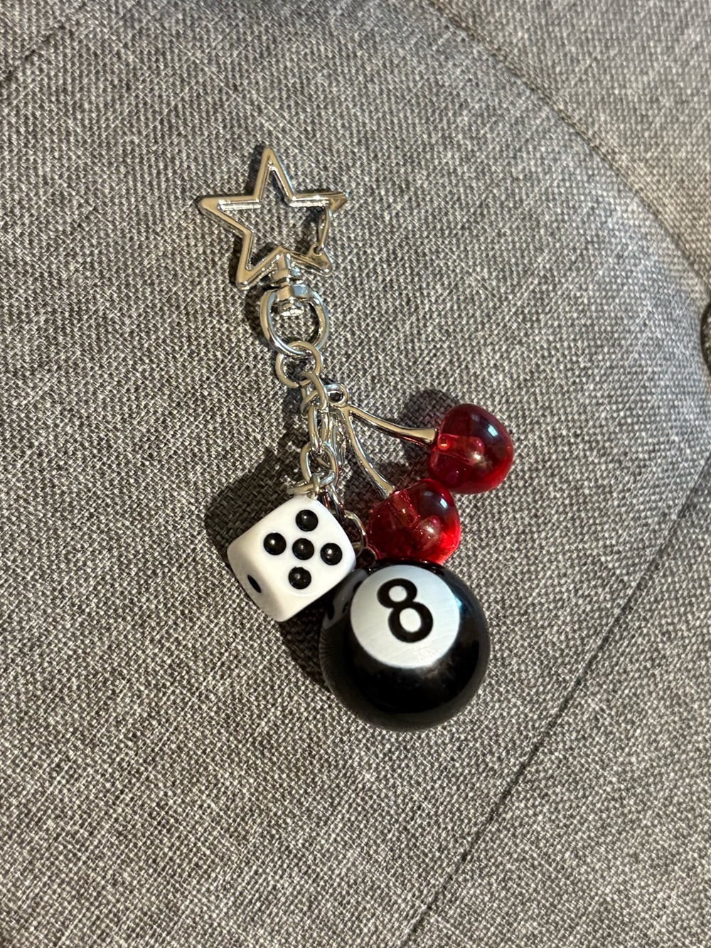Cherry/Dice/8 Ball Bag Charm